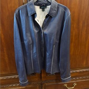 SIENA STUDIO Blue 100% Leather Button Up Shirt Jacket L - Good Condition!